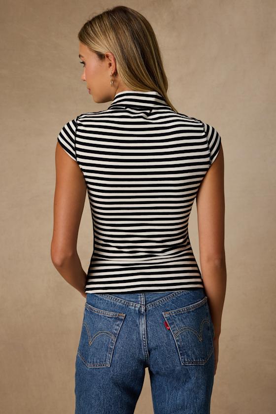 Liza Black and White Striped Cap Sleeve Top 3