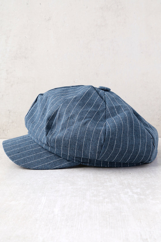 Dabney Denim Blue Striped Baker Boy Cap 2