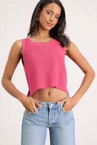 Get the Look Hot Pink Loose Knit Sweater Tank Top 1