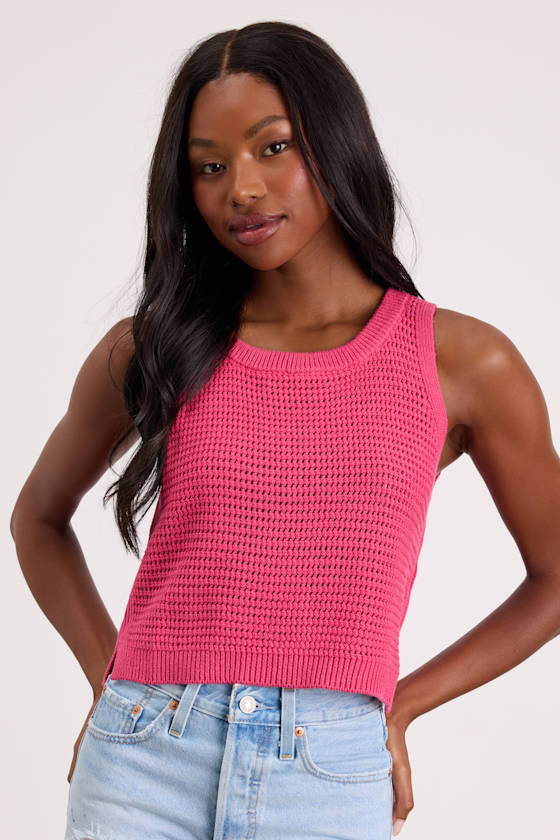 Get the Look Hot Pink Loose Knit Sweater Tank Top 1