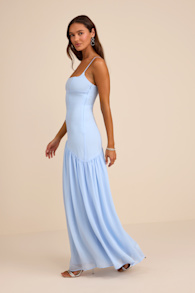 Auria Light Blue Chiffon Drop Waist Maxi Dress 5