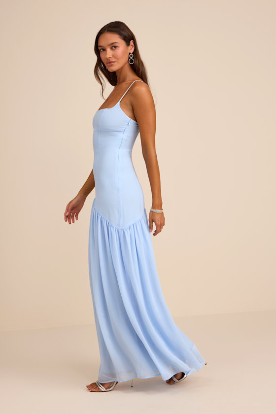 Auria Light Blue Chiffon Drop Waist Maxi Dress 5