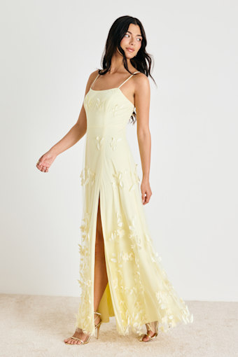 Abundant Charm Pale Yellow 3D Floral Applique Maxi Dress 4