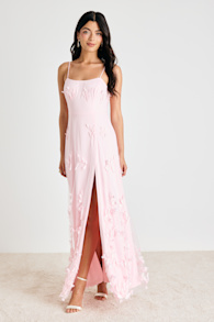 Abundant Charm Blush Pink 3D Floral Applique Maxi Dress 1