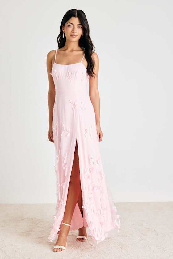 Abundant Charm Blush Pink 3D Floral Applique Maxi Dress 1