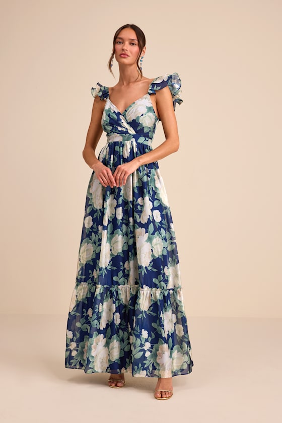 Soiree Perfection Navy Floral Ruffled Tiered Maxi Dress 2