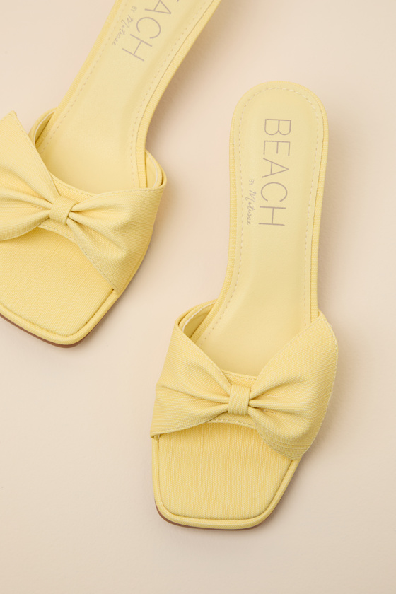 Pompano Yellow Bow Kitten Heel Slide Sandals - thumbnail 4