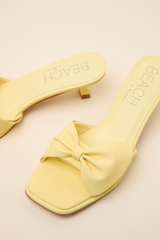 Pompano Yellow Bow Kitten Heel Slide Sandals - thumbnail 5