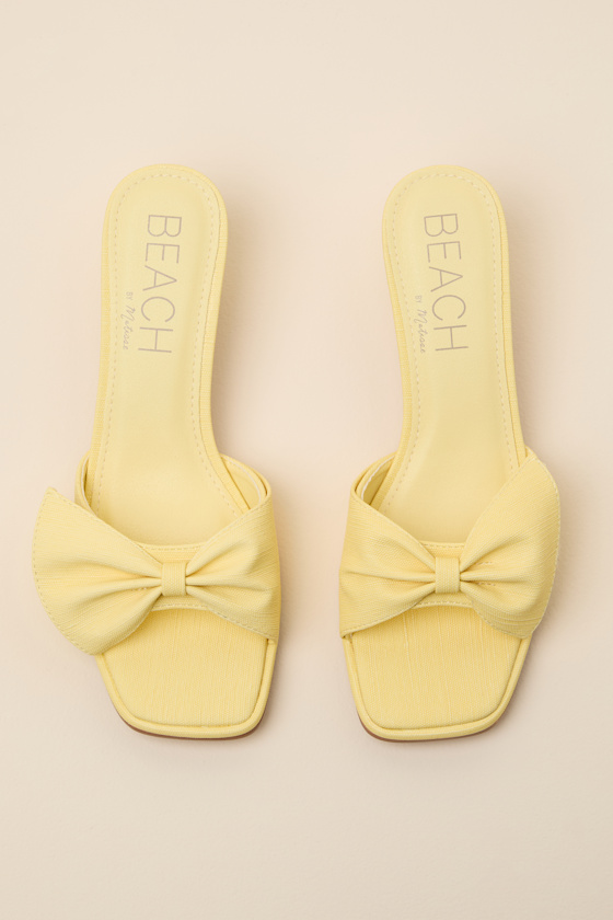Pompano Yellow Bow Kitten Heel Slide Sandals - thumbnail 6
