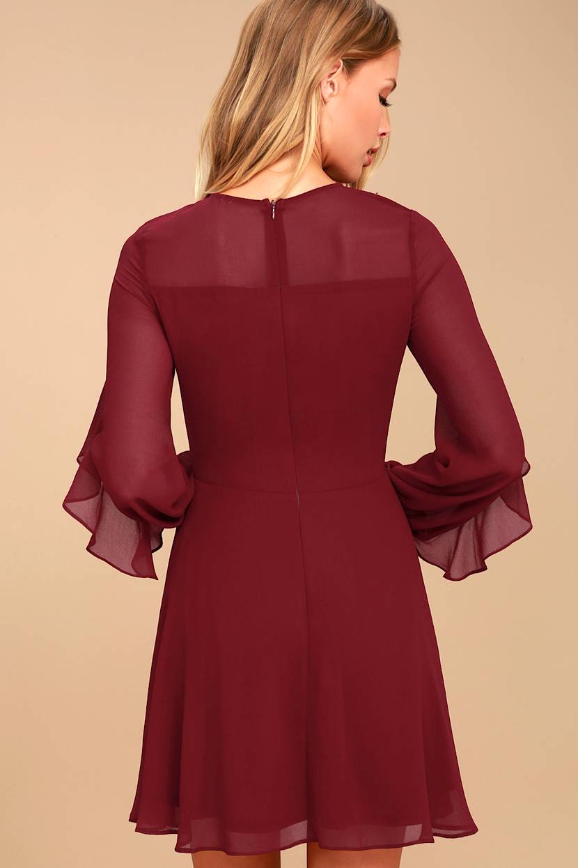 Lovely Burgundy Dress - Long Sleeve Dress - Skater Dress - Lulus Lovely Burgundy Dress - Long Sleeve Dress - Skater Dress - Lulus