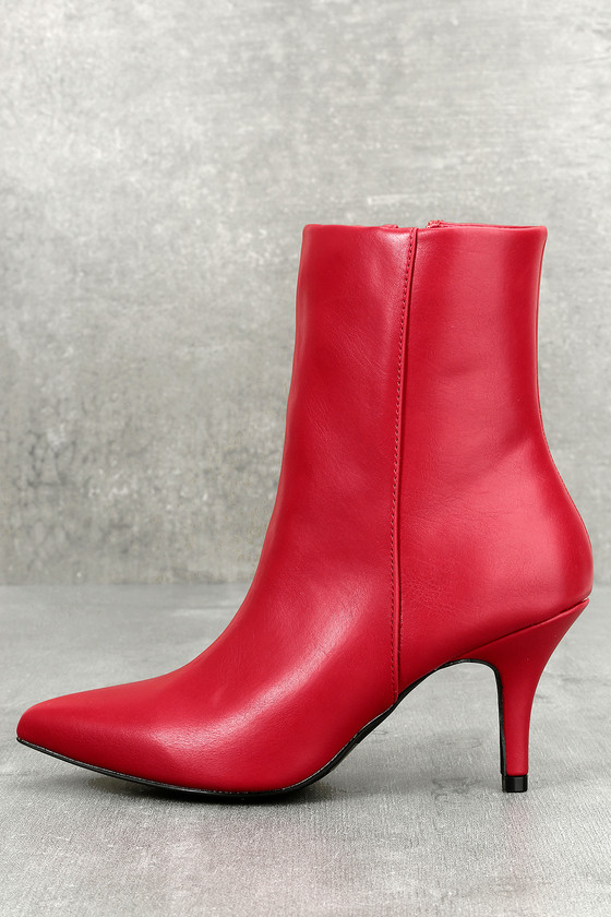 red mid calf booties