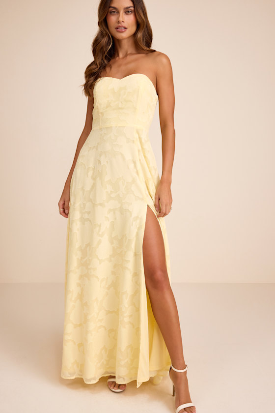 Image of Garden of Romance Light Yellow Burnout Maxi Dress