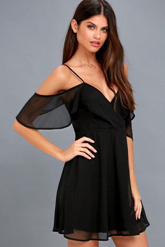 black skater dress off the shoulder