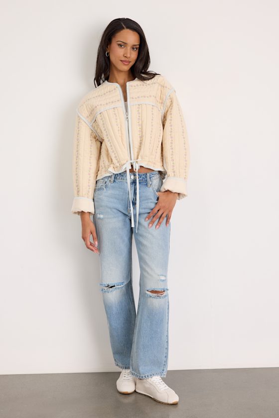 Feeling Pretty Cream Floral Quilted Zip-Up Jacket - thumbnail 3
