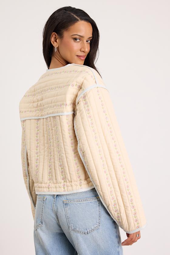 Feeling Pretty Cream Floral Quilted Zip-Up Jacket - thumbnail 4