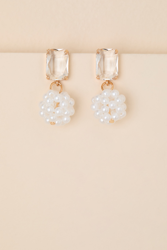 Riesa White Pearl Rhinestone Drop Earrings