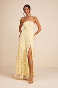 Rare Presence Light Yellow 3D Floral Embroidered Maxi Dress 1