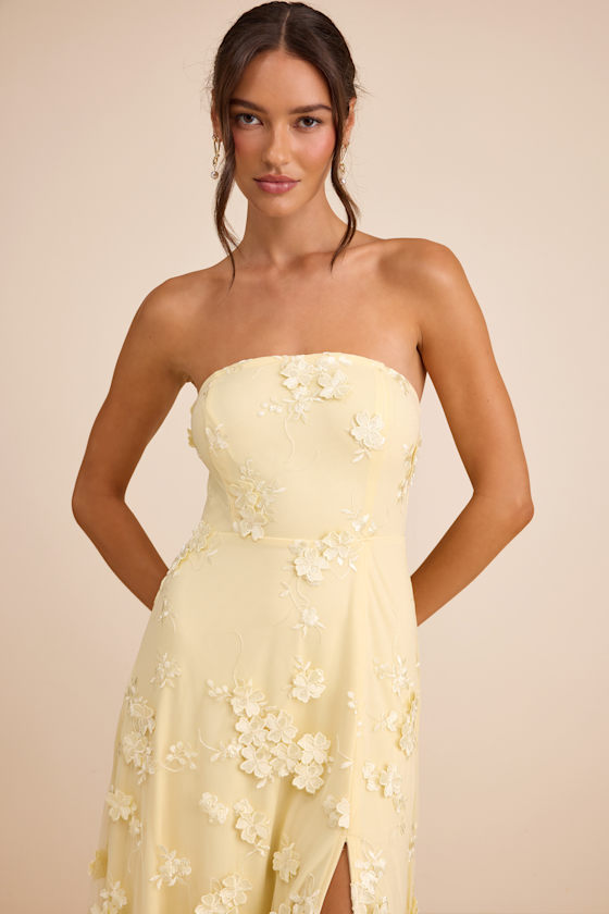 Rare Presence Light Yellow 3D Floral Embroidered Maxi Dress 2