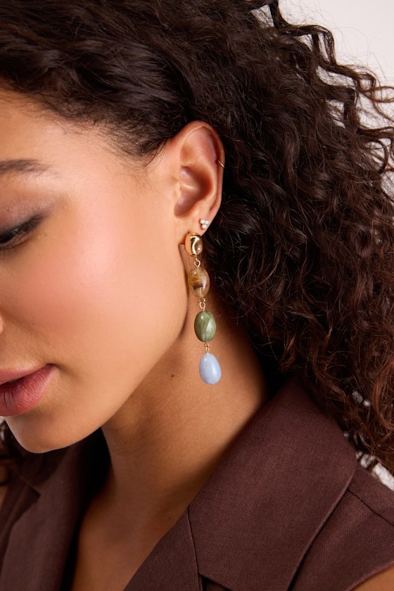 Lesia Gold Multi Stone Drop Earrings - thumbnail 3