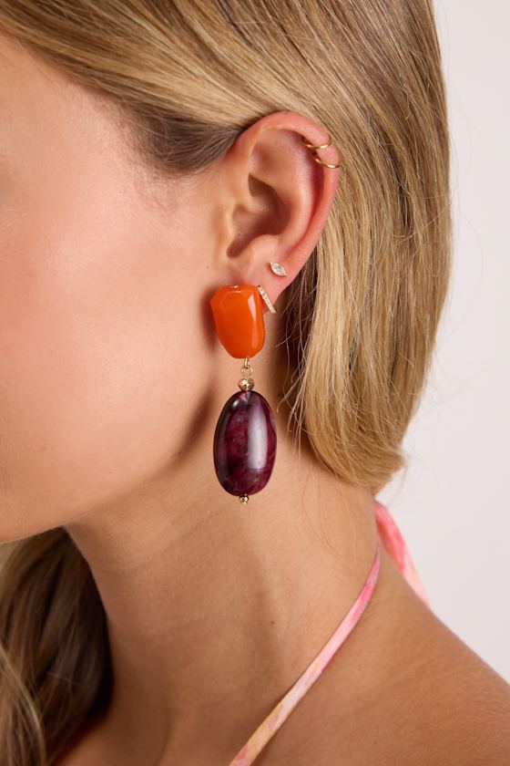 Lysette Orange and Burgundy Stone Drop Earrings