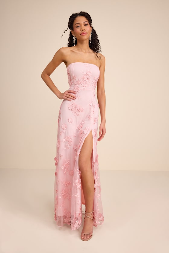 Image of Rare Presence Blush 3D Floral Embroidered Maxi Dress