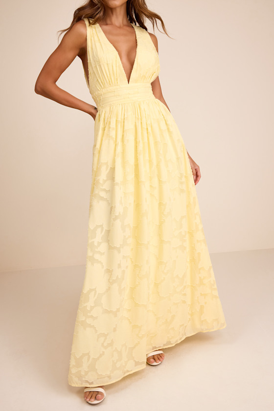 Light Yellow Dress - Burnout Floral Dress - Sleeveless Maxi Dress - Image 2