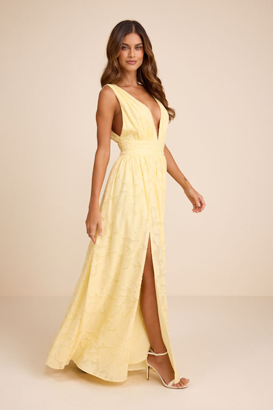 Light Yellow Dress - Burnout Floral Dress - Sleeveless Maxi Dress - Image 4