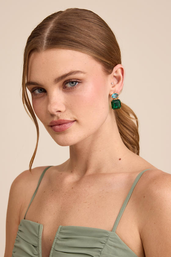 Vayda Green Rhinestone Statement Earrings - thumbnail 3