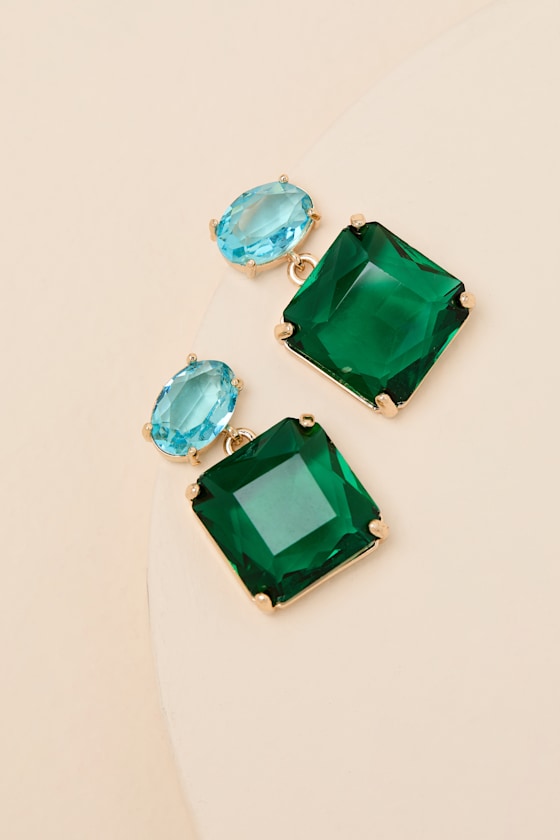 Vayda Green Rhinestone Statement Earrings - thumbnail 2