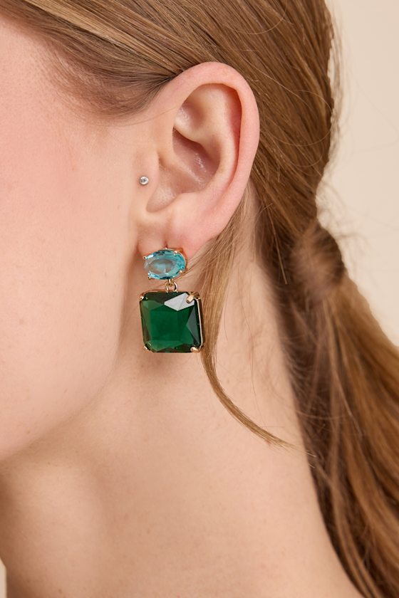 Vayda Green Rhinestone Statement Earrings 3