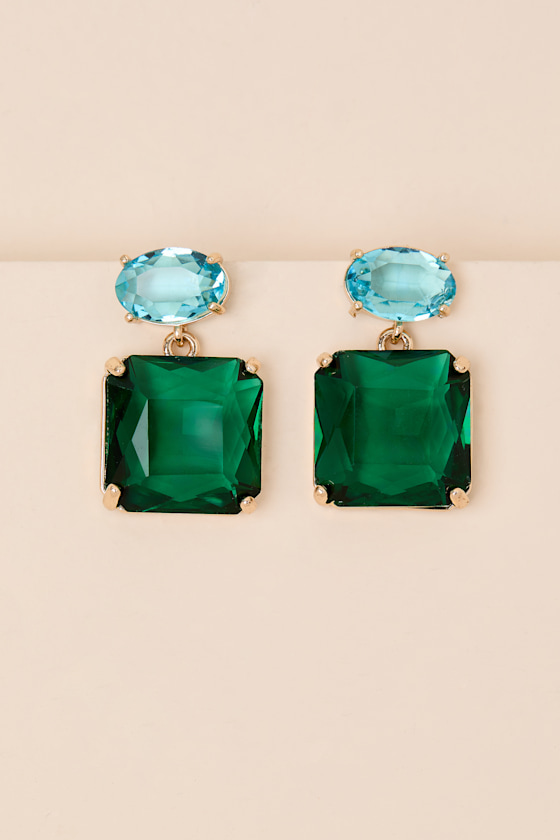 Vayda Green Rhinestone Statement Earrings - thumbnail 4
