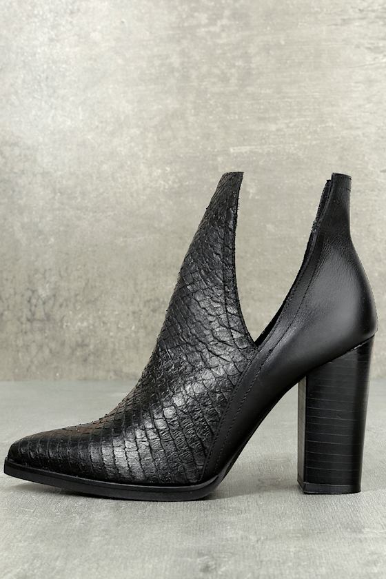 Merida Black Leather Snake Cutout Booties 1