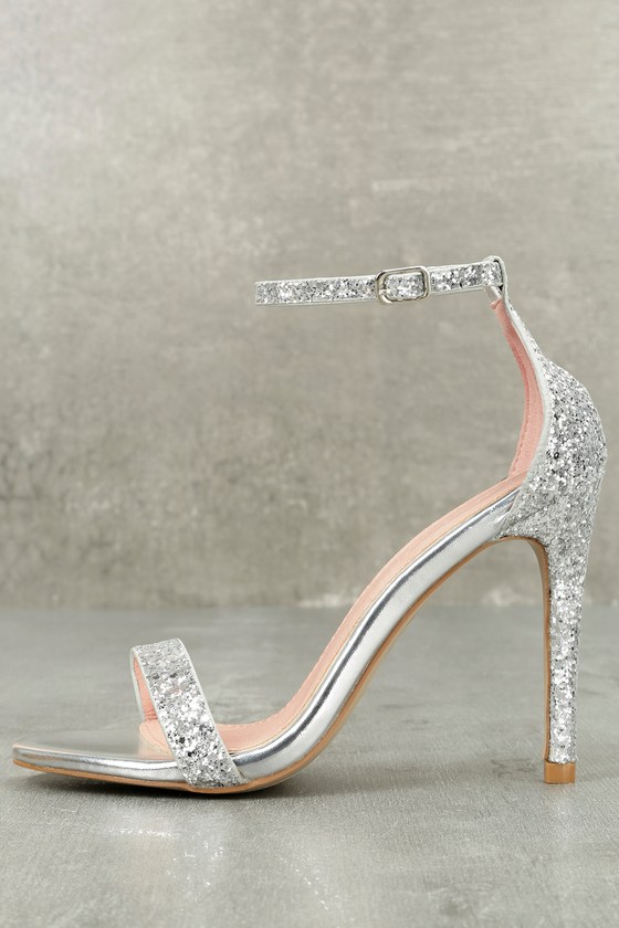 MIU MIU SILVER GLITTER HEELS