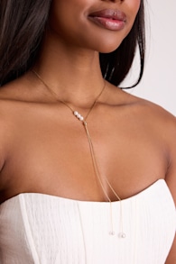 Sonnet Gold Pearl Lariat Necklace 1