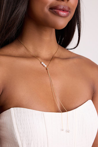 Sonnet Gold Pearl Lariat Necklace 1