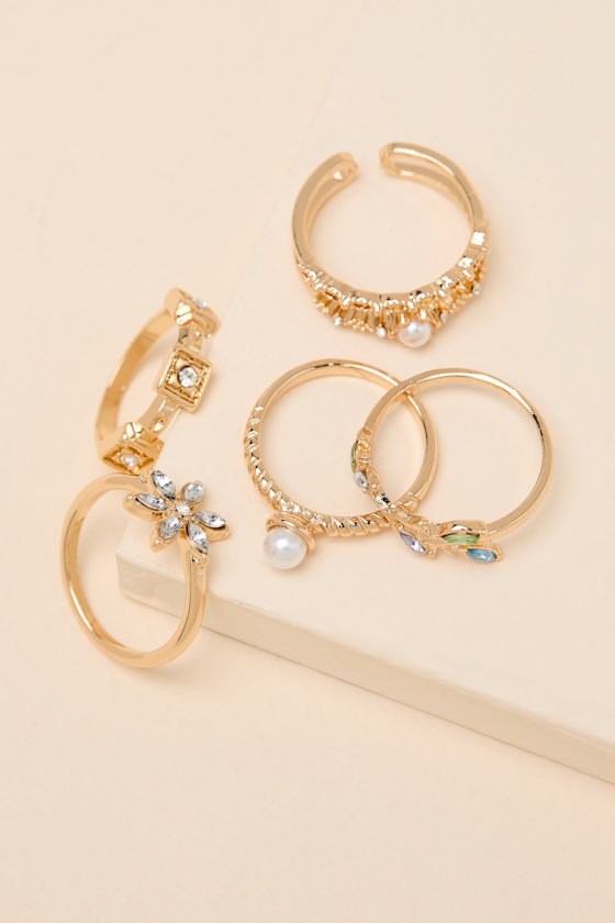 Precious Gold Rhinestone Five-Piece Ring Set