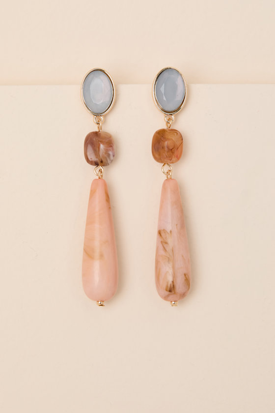 Amandi Pink Multi Marbled Drop Earrings