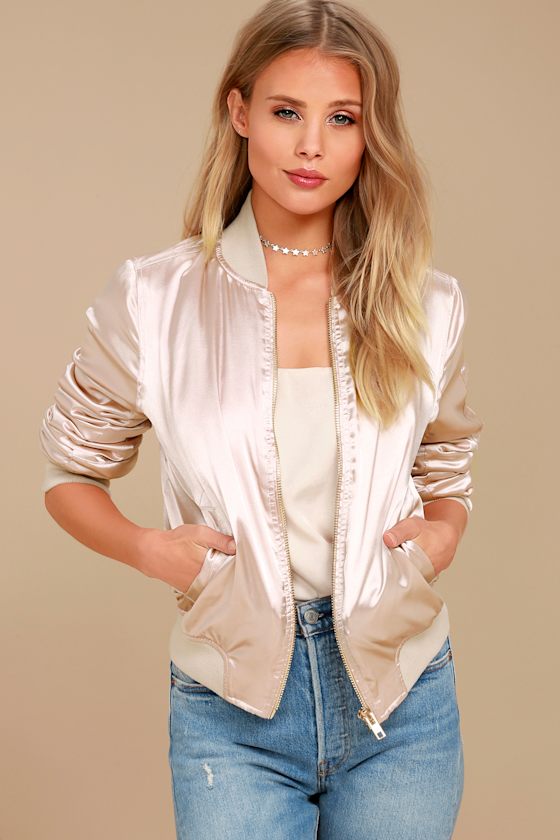 Cool Light Blush Bomber Jacket Satin Bomber Jacket Lulus