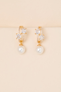 Eberly Gold Rhinestone Pearl Hoop Earrings 1