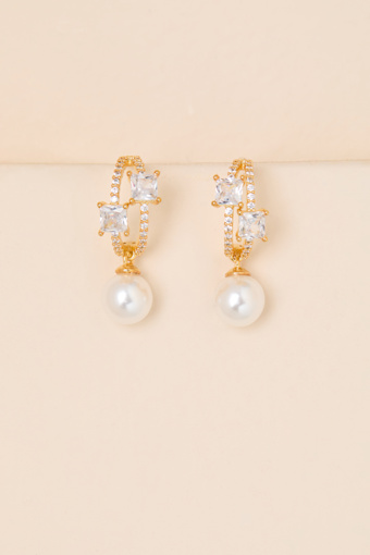 Eberly Gold Rhinestone Pearl Hoop Earrings 1