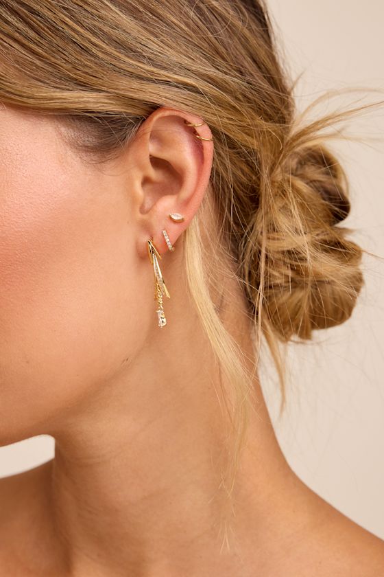 Theria Gold Rhinestone Leaf Drop Earrings 1