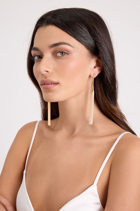 Carmela Gold Fringe Duster Earrings - thumbnail 3