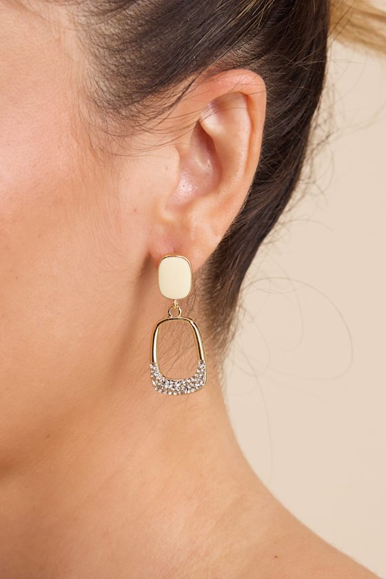 Gold Rhinestone Earrings - Statement Earrings - Stone Earrings - Image 4