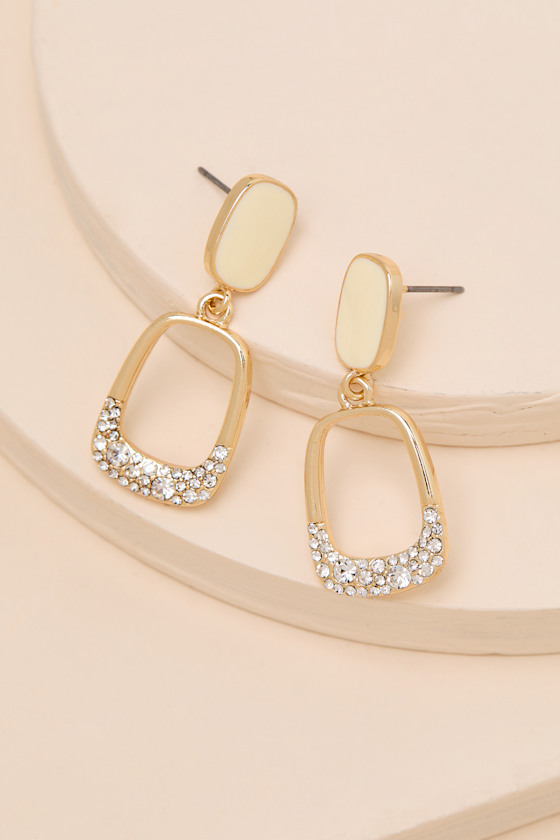 Gold Rhinestone Earrings - Statement Earrings - Stone Earrings - Image 3