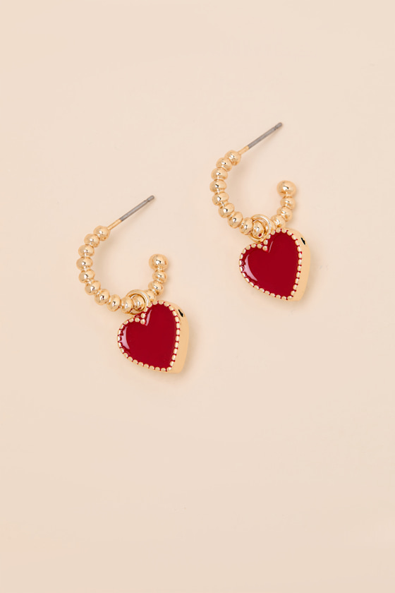 Gold Heart Earrings - Heart Charm Earrings -Heart Hoop Earrings - Image 3