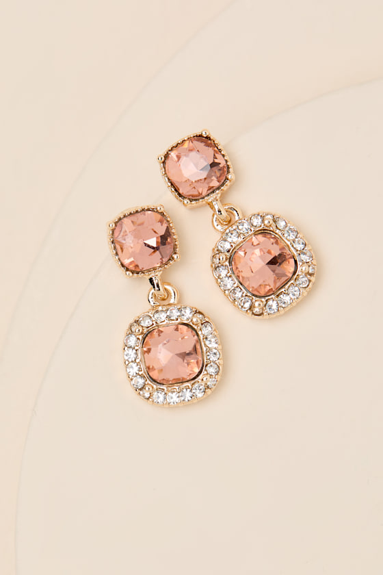 Malona Pink Rhinestone Drop Earrings 1