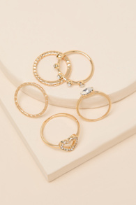 Jairo Gold Rhinestone Five-Piece Ring Set 1