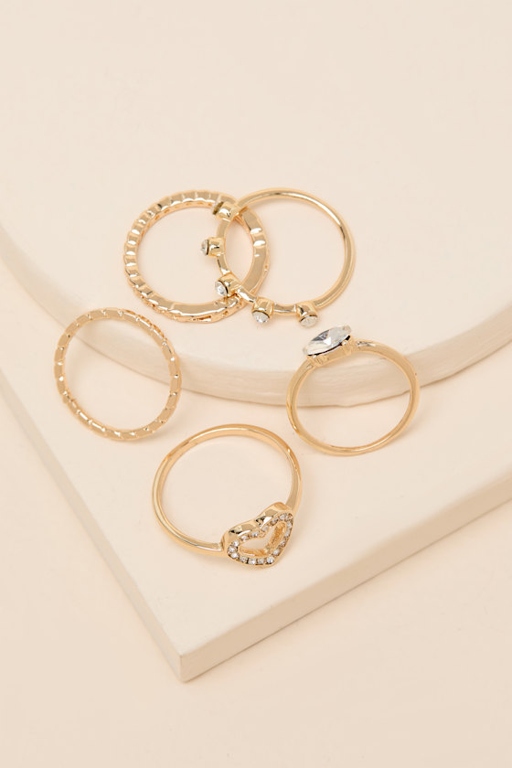 Jairo Gold Rhinestone Five-Piece Ring Set 1