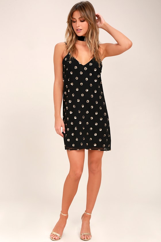 Hollis Black and Gold Sequin Polka Dot Dress 1