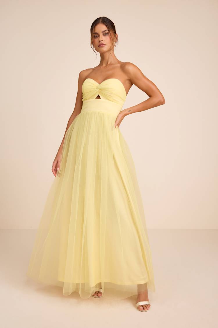knee length dresses for ladies Petal and Pup Women's Ciao Ruffles Maxi Satin Dress - Pale Yellow main image 1